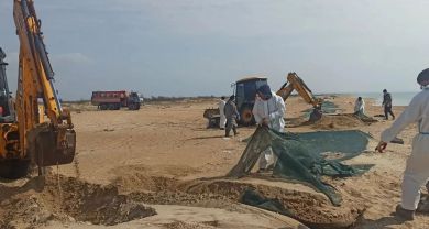 На побережье Анапы завершают уборку сетей с защитного вала